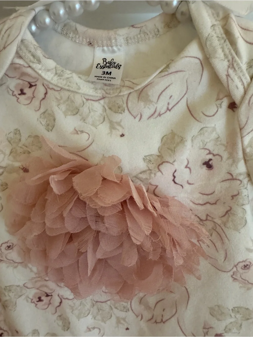 Baby Essentials Cream Floral One-Piece with Blush Pink Flower